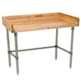 John Boos 1 and Three Fourths Inch Wood Tables w Coved Riser Adjustable Bracing and Galvanized Legs