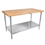 John Boos 1 and Half Inch Wood Bakers Tables w Adjustable Shelf and Galvanized Legs