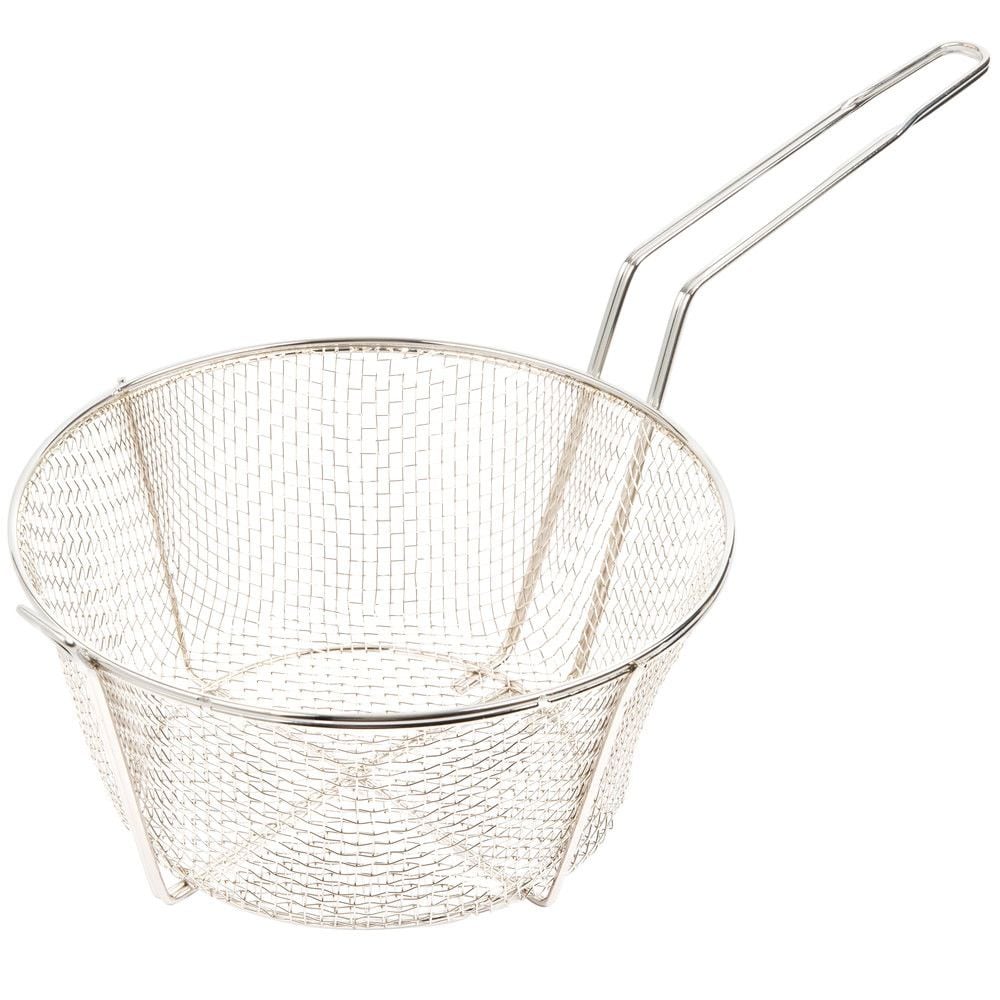 *NEW* Nickel Plated Mesh Fry Basket with Blue Handle Basket: 9" x 5.5" x 4" 