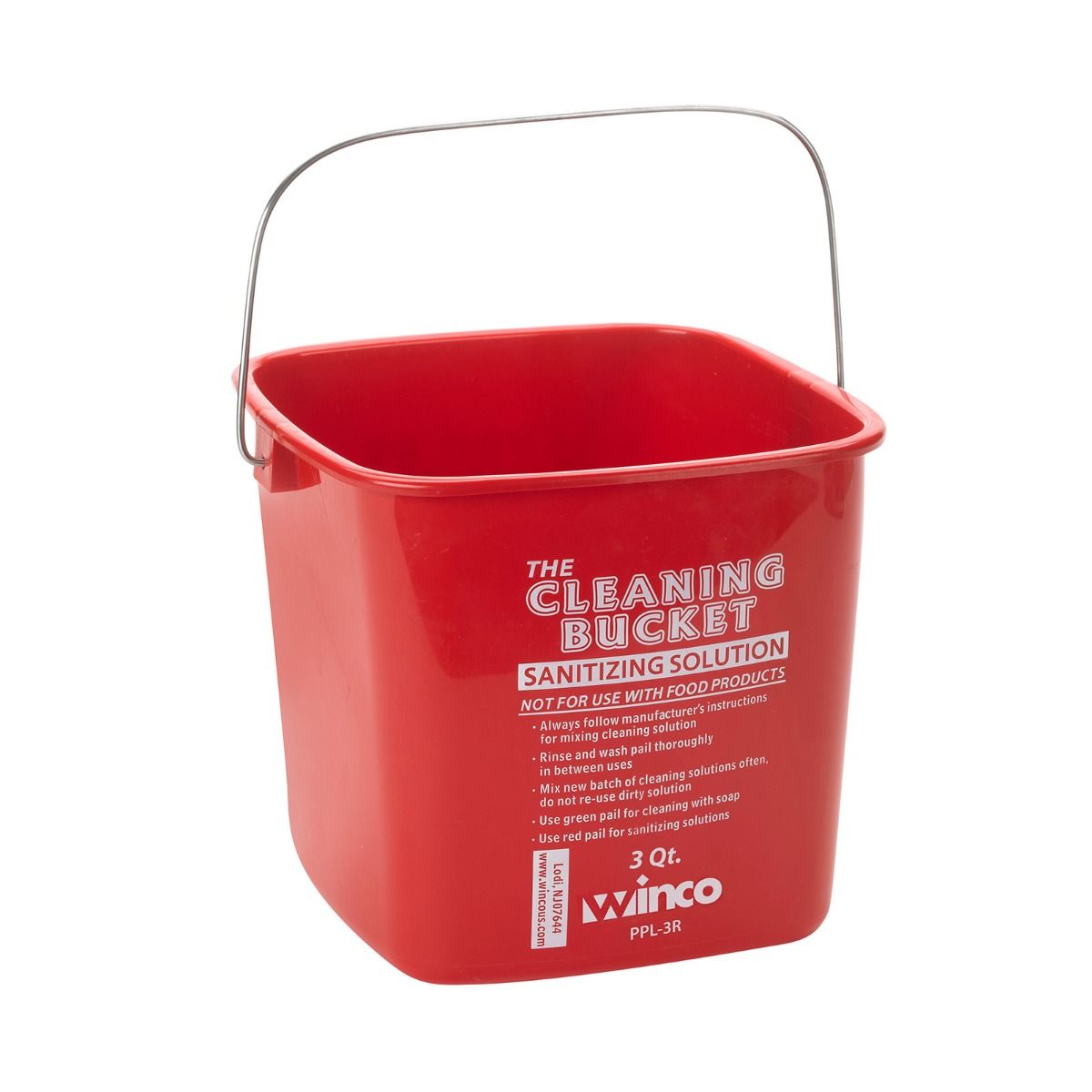 Winco PPL-3R Cleaning Bucket 3 Qt. Red Sanitizing Solution