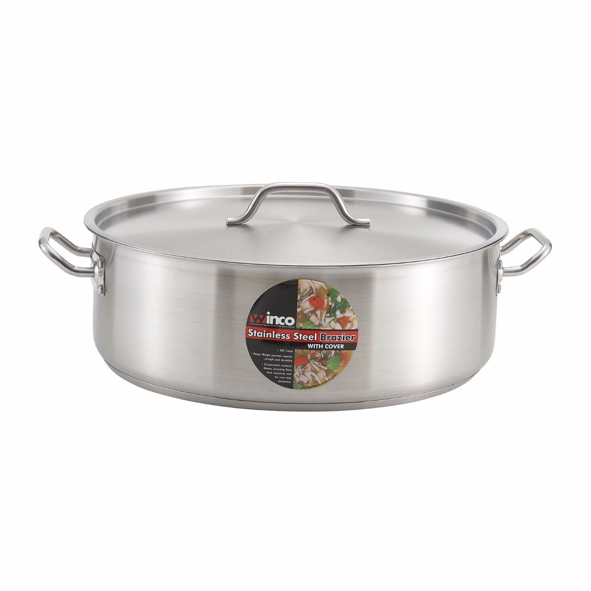 Update International 25 Quart Stainless Steel Brazier Pan with Cover