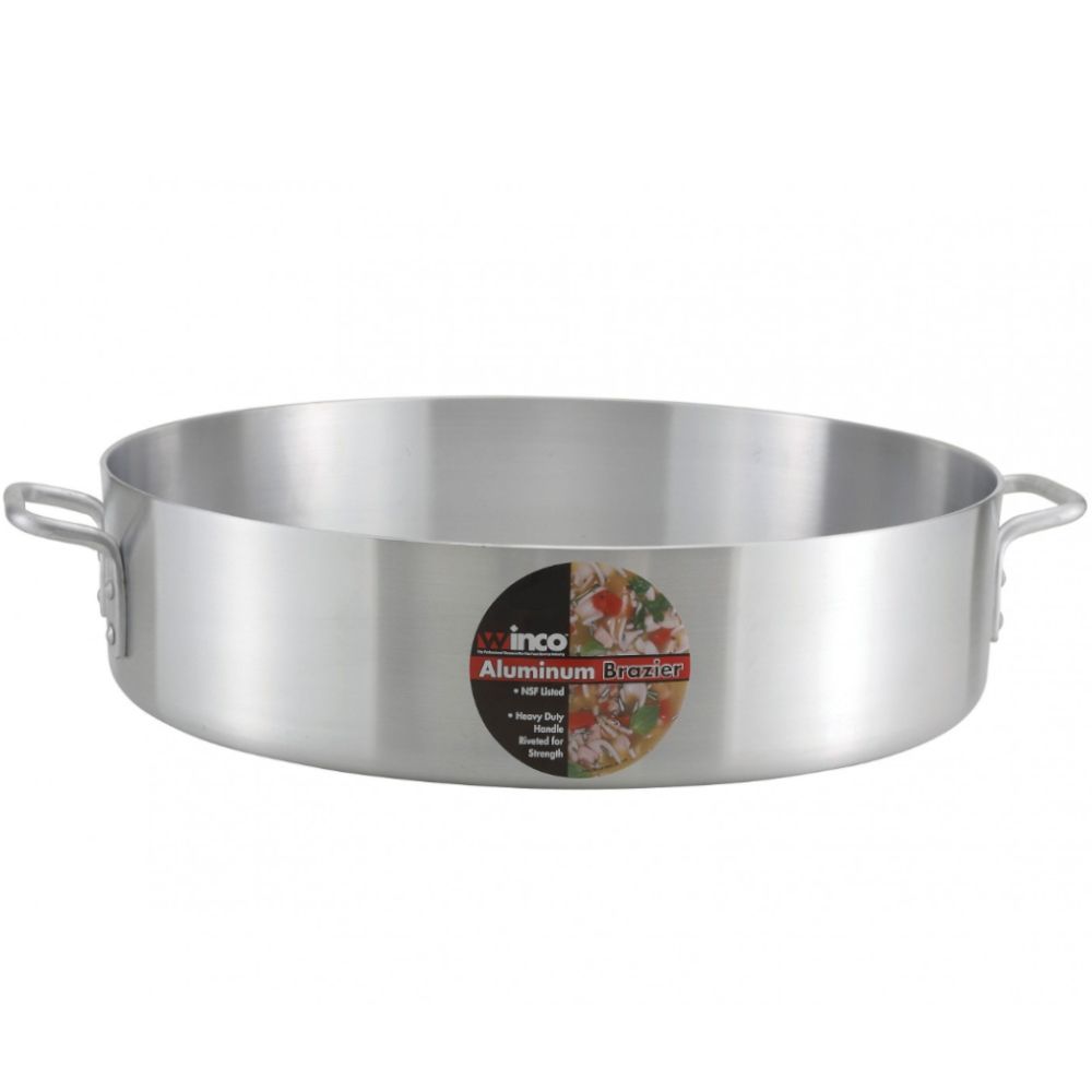 28-Quart Aluminum Brazier Pan with Cover Winco AXBZ-28 NSF