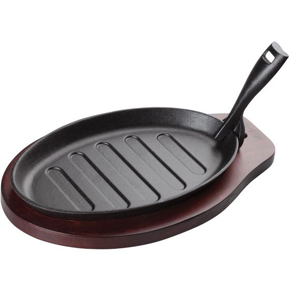 Cast Iron Steak Platter with Wood Underliner and Gripper Winco ISP-3 