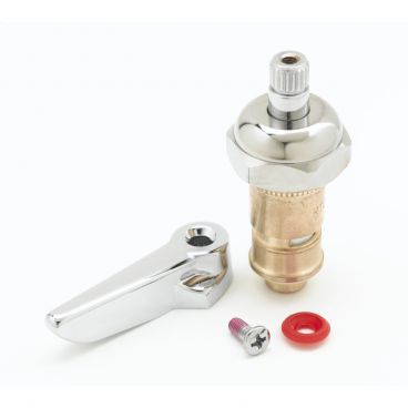 T&S Brass 012444-25 RTC Hot ADA Compliant Chrome-Plated Brass Cerama Cartridge With Bonnet, 2 3/16" Long Lever Handle, Red Index And Screw