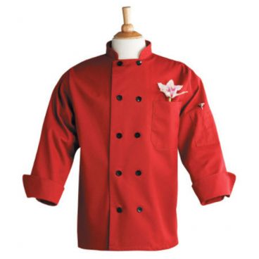 Uncommon Threads 0405-1902 10-Button Long Sleeve Moroccan Chef Coat, Red - Small
