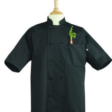 Uncommon Threads 0429-0106 10-Button Short Sleeve Montego Chef Coat with Mesh Back, Black - Double Extra Large