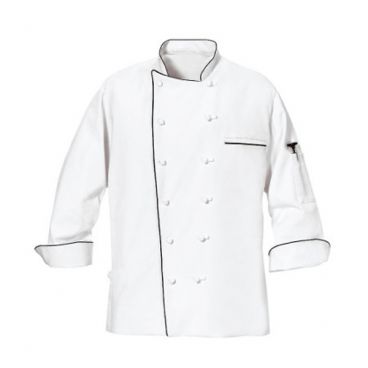 Uncommon Threads 0453EC-2504 12-Button Long Sleeve Versailles Chef Coat with Black Piping, White - Large