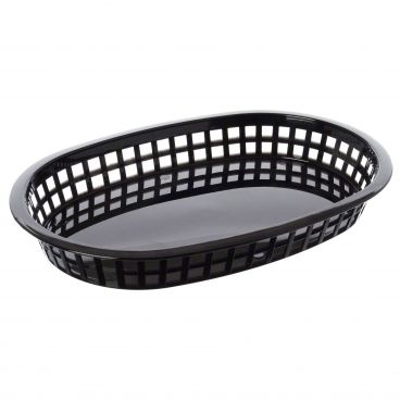 Tablecraft 1076BK 10-1/2" x 7" x 1-1/2" Black Oval Polypropylene Chicago Platter Fast Food Basket