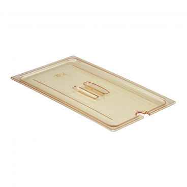 Cambro 10HPCHN150 Full Size Amber Polyetherimide High Heat H Pan Food Pan Flat lid w/ Handles & Utensil Notch