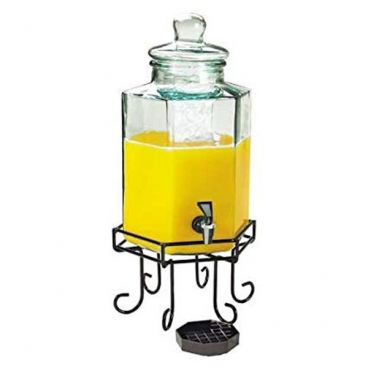 Cal-Mil 1111 Octagonal 2 Gallon 10" x 10" x 22" Glass Beverage Dispenser with Wire Base and Ice Chamber