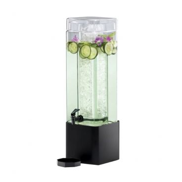 Cal-Mil 1112-3A-13 Mission Square 3 Gallon 26 1/2" x 7" x 9" Acrylic Beverage Dispenser with Black Metal Base and Ice Chamber