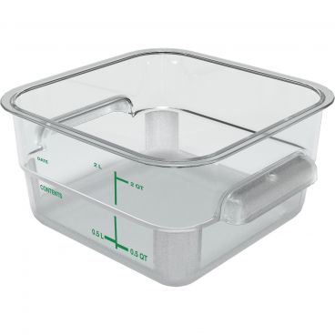 Carlisle 1195007 Squares Clear Polycarbonate Food Storage Container with Green Print - 2 Quart Capacity