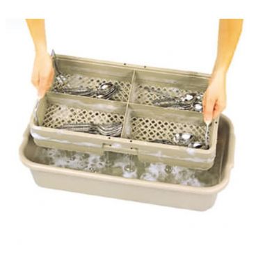 Vollrath 1394 Beige Traex 4 Compartment Rack and Half Tub System - 24 1/2" x 13 3/8" x 5 1/4"