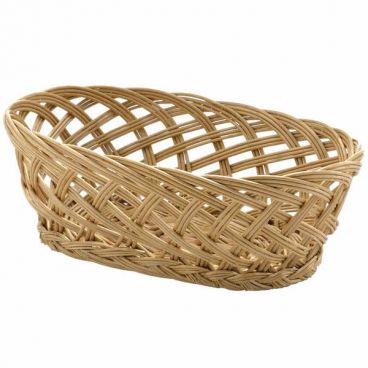 Tablecraft 1636 10" x 6-1/2" x 3 1/4" Natural Open Weave Oval Willow Handwoven Basket