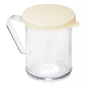 Tablecraft 166A 10 oz. Polycarbonate Dredge With Beige Snap Tight Plastic Lid for Salt & Ground Pepper