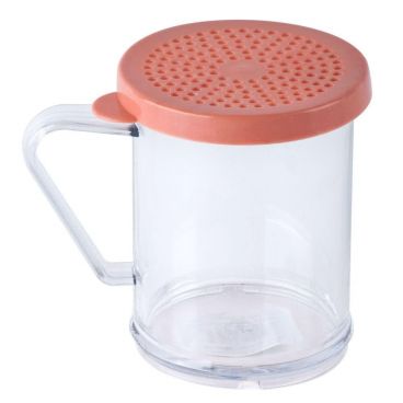 Tablecraft 166C 10 oz. Polycarbonate Dredge With Rose Snap Tight Plastic Lid for Medium Ground Product