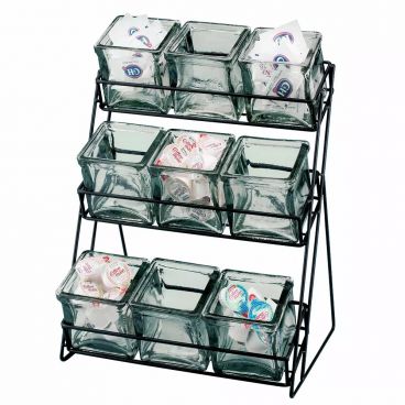 Cal-Mil 1812-13 Black 17 1/2" High 13" Wide Iron 3-Tier Display With 9 Glass Jars