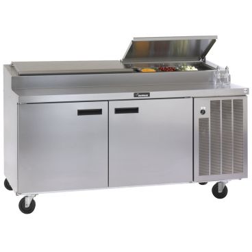 Delfield 18672PTBMP 72" Two Section Refrigerated Pizza Prep Table with Raised Pan Rail
