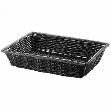 Tablecraft 2489 16" x 11" x 3" Black Polypropylene Cord Handwoven Rectangular Basket