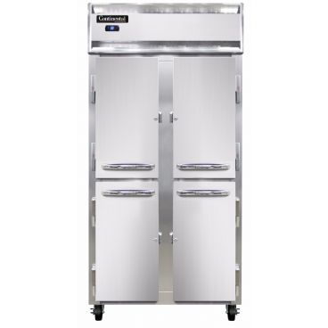Continental 2RSESNHD 2-Section Slim Line Shallow Depth Reach-In Refrigerator with Half Height Solid Doors - 24 Cu. Ft.