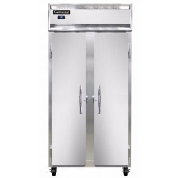 Continental 2RSESNSA 2-Section Slim Line Shallow Depth Reach-In Refrigerator with Full Height Solid Doors - 24 Cu. Ft.