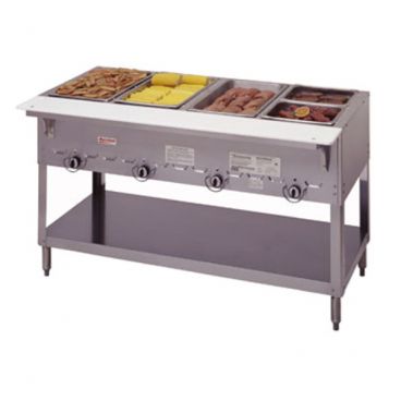 Duke 304 Aerohot 58-3/8" Natural Gas Stationary Insulated Hot Food Steamtable Station With 4 Food Wells And Carving Board, 10,000 BTU