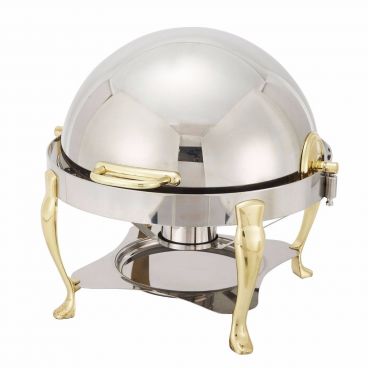 Winco 308A Vintage 6 Qt. Stainless Steel Round Chafer with Gold Accents