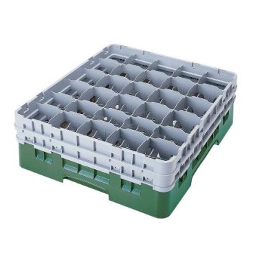 Cambro 30S800119 Sherwood Green 30 Compartment 8-1/2" Full Size Camrack Glass Rack With 4 Extenders