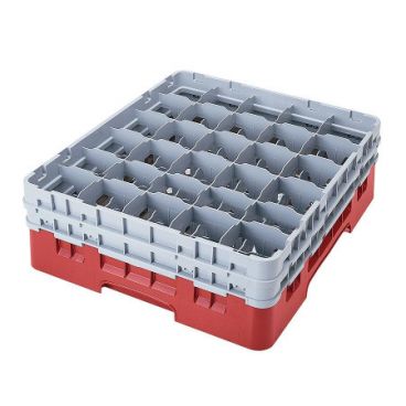 Cambro 30S800163 Red 30 Compartment 8-1/2" Full Size Camrack Glass Rack With 4 Extenders