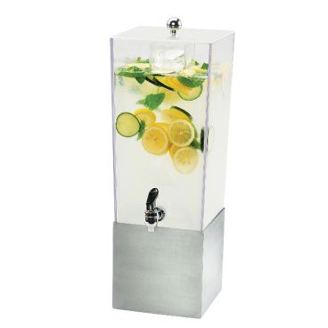 Cal-Mil 3324-3-55 Square 3 Gallon 23 1/2" x 7 1/2" x 9 1/2" Econo Beverage Dispenser with Stainless Steel Base and Ice Chamber