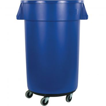 Carlisle 34113214 Blue 32 Gallon Round Polyethylene Bronco Waste Container With Handles And Black Twist-To-Lock Dolly