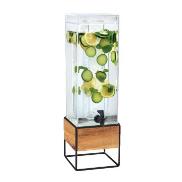 Cal-Mil 3561-3-99 Madera 3 Gallon Square 25 1/2" x 8" x 8" Beverage Dispenser with Wood and Metal Base and Ice Chamber