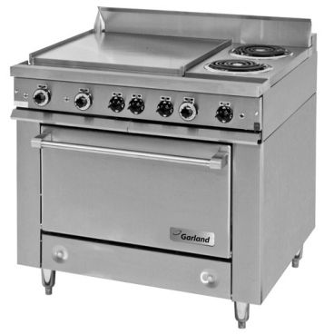 Garland / U.S. Range 36ER32-3 E Series Heavy Duty 36" Stainless Steel Electric All Purpose Cook Top Range w/ 2 Open Tubular Heating Elements & Conventional Oven Range Base - 20.7 kW, 208/60/3