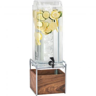 Cal-Mil 3703-3INF-49 Mid-Century 3 Gallon Square 24" x 10" x 8 1/4" Beverage Dispenser with Walnut and Chrome Base and Infusion Chamber