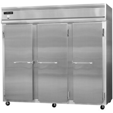 Continental Refrigerator 3FE-LT-SA 85-1/2" Extra Wide Low Temp Reach-In Freezer With 3 Full-Height Solid Doors And Aluminum Interior, 73 Cubic Ft, 115/208-230 Volts