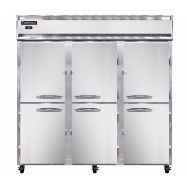 Continental 3RNHD 3-Section Standard Depth Reach-In Refrigerator with Half Height Solid Doors - 70 Cu. Ft.
