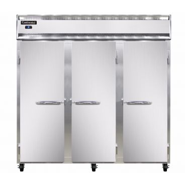 Continental 3RNSA 3-Section Standard Depth Reach-In Refrigerator with Full Height Solid Doors - 70 Cu. Ft.