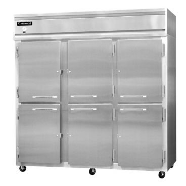 Continental 3RNSS-HD 3-Section Standard Depth Reach-In Refrigerator with Half Height Solid Doors - 70 Cu. Ft.