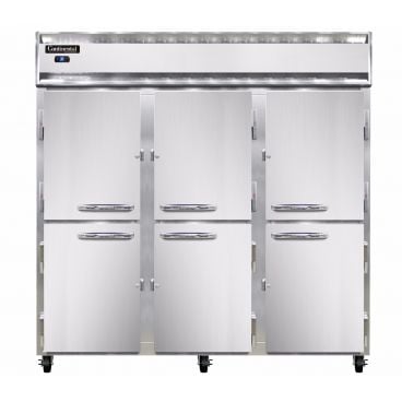 Continental 3RSNHD 3-Section Shallow Depth Reach-In Refrigerator with Half Height Solid Doors - 50 Cu. Ft.