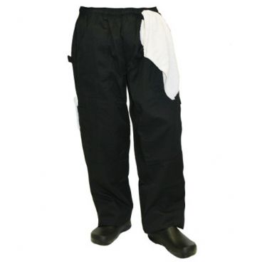 Uncommon Threads 4102-0106 Straight-Leg Unisex Grunge Cargo Chef Pants with 2" Elastic Waist Band, Black - Double Extra Large