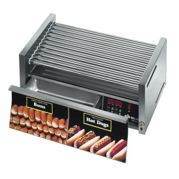 Star Grill Max 45SCBD 45 Hot Dog Electric Roller Grill with Duratec Non-Stick Rollers and Bun Drawer - 120V