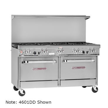 Southbend 4601AC-4GR Liquid Propane Ultimate 60" Gas Restaurant Range w/ 2 Non-Clog Burners & 48" Right Griddle Top, 1 Convection Oven & Cabinet Base - 158,000 BTU