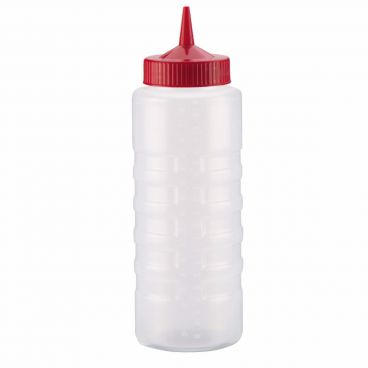 Vollrath 4924-1302 Traex Color-Mate 24 oz Wide Mouth Clear Squeeze Bottle with Red Cap
