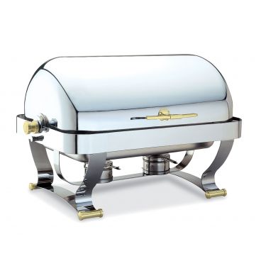 Walco 54120G 8 qt. Grandeur Roll Top Stainless Steel Chafer with Gold Legs