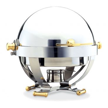 Walco 54130G 6 qt. Satellite Round Stainless Steel Chafer with Gold Legs And Handles