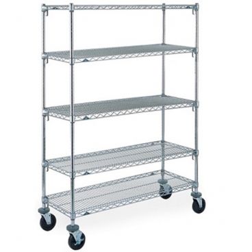 Metro 5A356BC 48" x 18" Super Adjustable Super Erecta 5 Tier Chrome Plated Wire Mobile Shelving Unit With 5" Rubber Casters