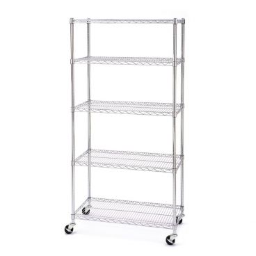 Metro 5A436BC 36" x 21" Super Adjustable Super Erecta 5 Tier Chrome Plated Wire Mobile Shelving Unit With 5" Rubber Casters