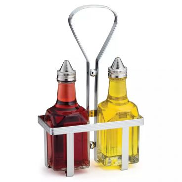 Tablecraft 600N 6 oz Square Glass Oil & Vinegar Set with Chrome Plated Rack