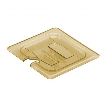 Cambro 60HPCHN150 1/6 Size Amber Polyetherimide High Heat H Pan Food Pan Flat lid w/ Handles & Utensil Notch