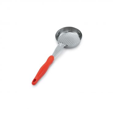 Vollrath 6432865 Stainless Steel Heavy-Duty One-Piece 8 Oz. Perforated Spoodle with Orange Handle
